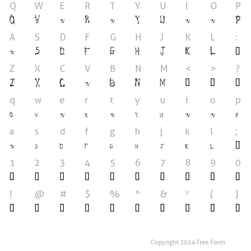 Character Map of BT Speartooth TRIAL VERSION Regular