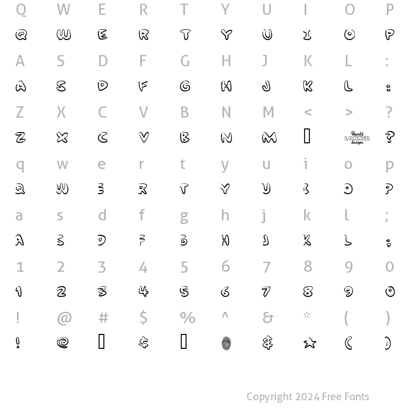 Character Map of Bubble Gum RockA Regular