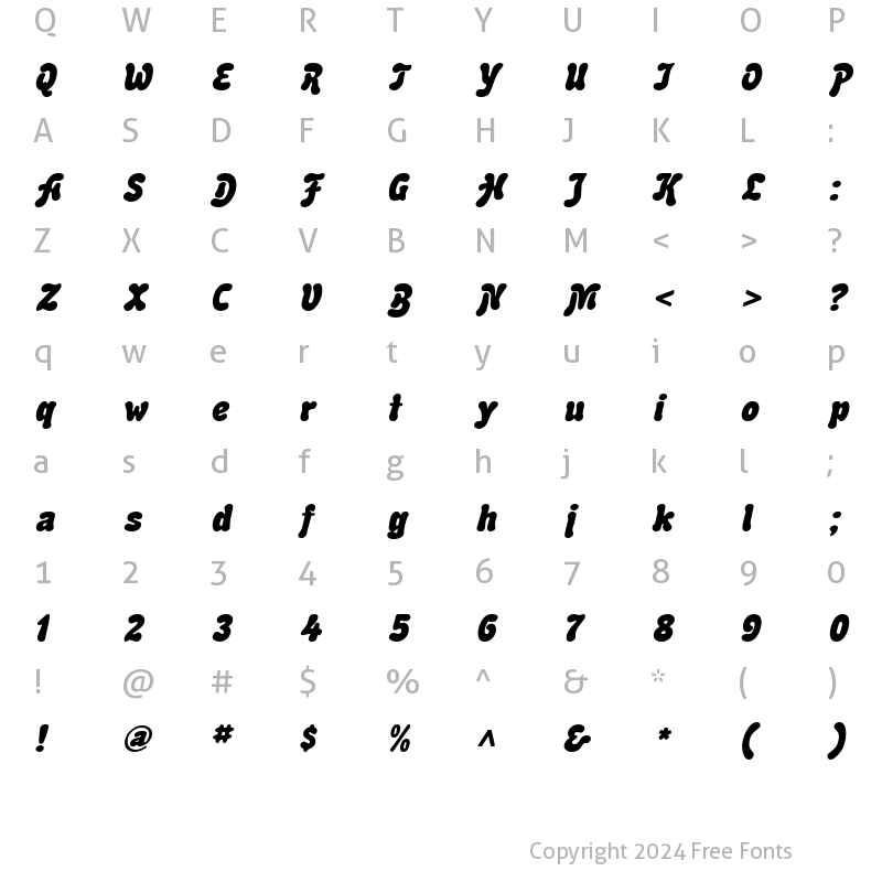 Character Map of BubbleSoft Italic