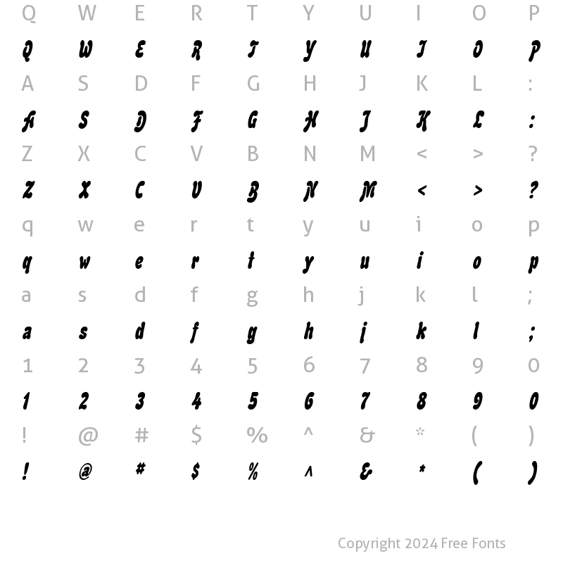 Character Map of BubbleSoftCondensed Italic