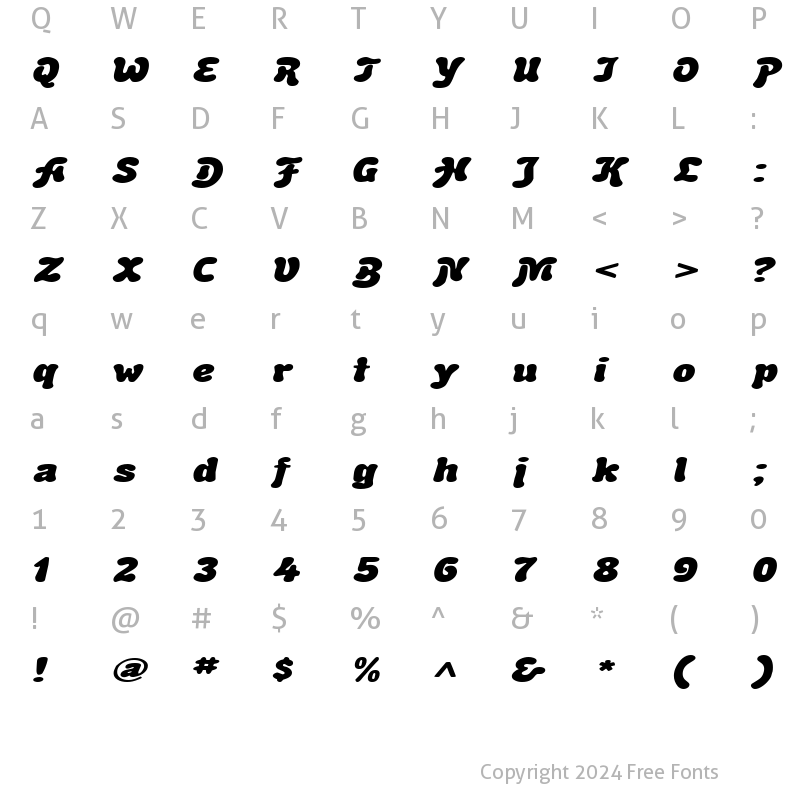 Character Map of BubbleSoftExtended Italic