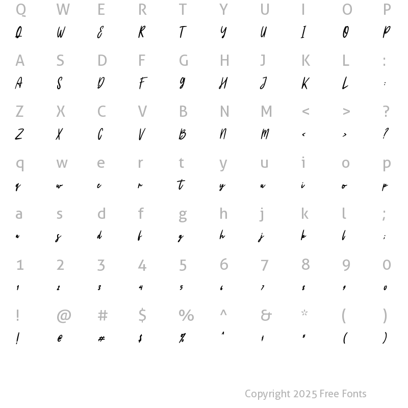 Character Map of Bubllys slanted Regular