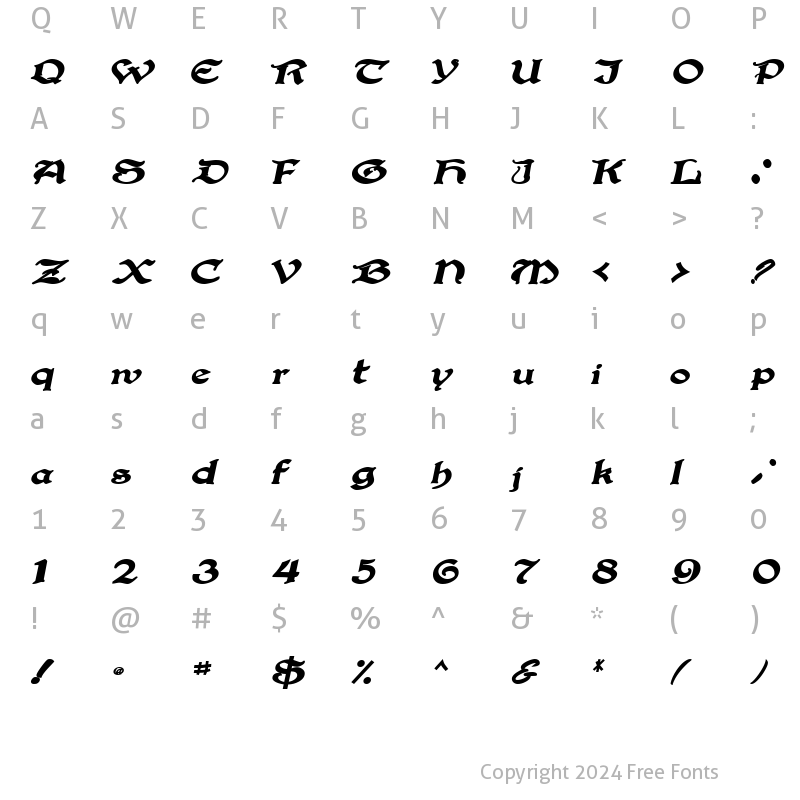 Character Map of BucaneerSSK BoldItalic