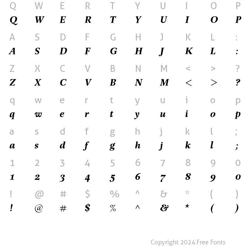 Character Map of Buccardi Std Bold Italic