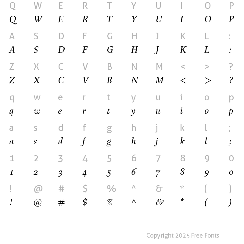 Character Map of Buccardi Std Italic