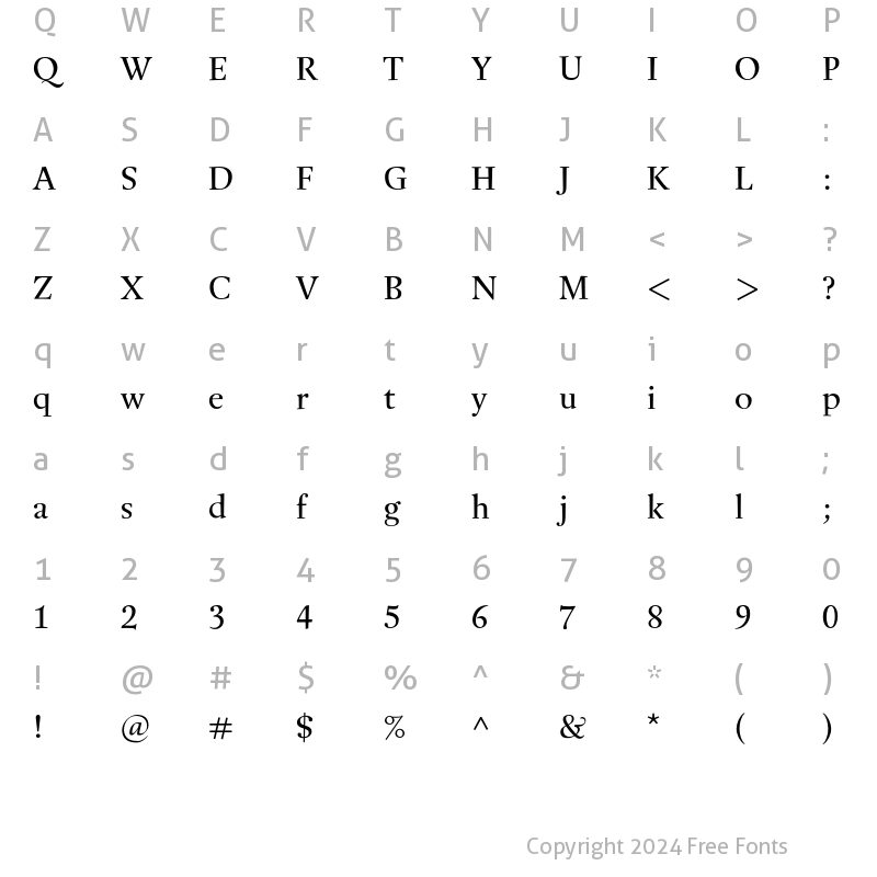 Character Map of Buccardi Std Regular