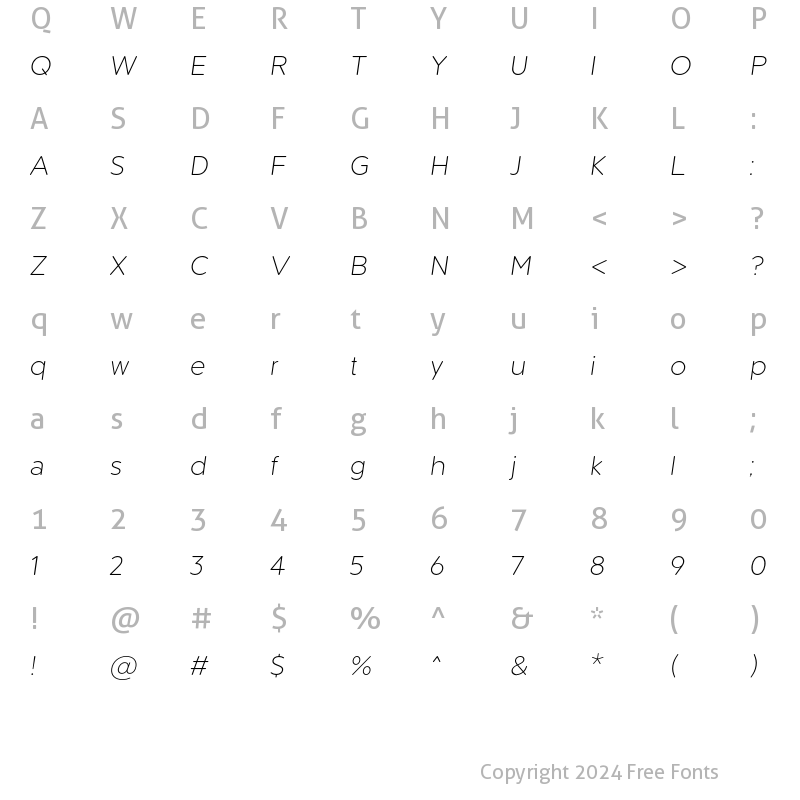 Character Map of Buckin-ExtraLightOblique Regular