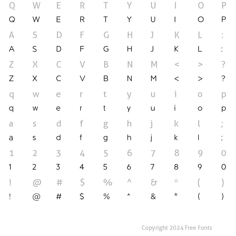 Character Map of Buckin-Light Regular