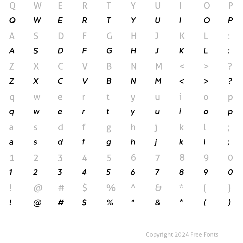 Character Map of Buckin-MediumOblique Regular