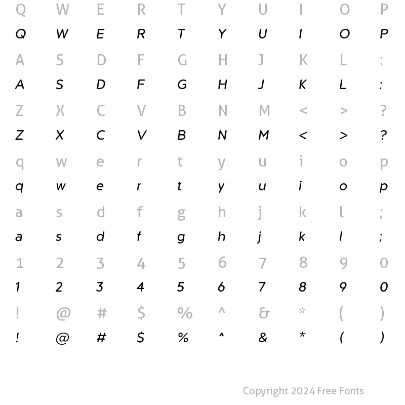 Character Map of Buckin-RegularOblique Regular