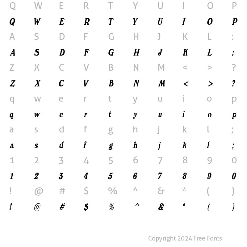 Character Map of BuckinghamCondensed Italic