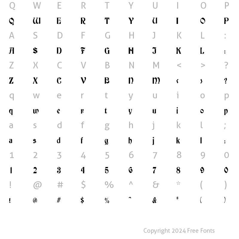 Character Map of BuckinghamCondensed Regular