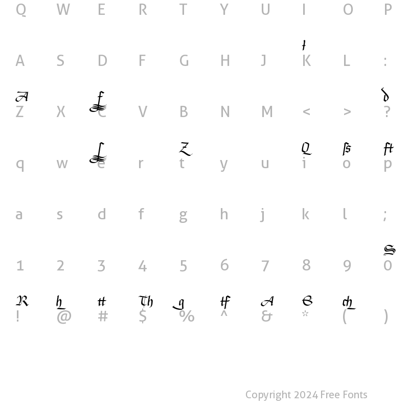 Character Map of BuckinghamFraktur LT Alt Regular