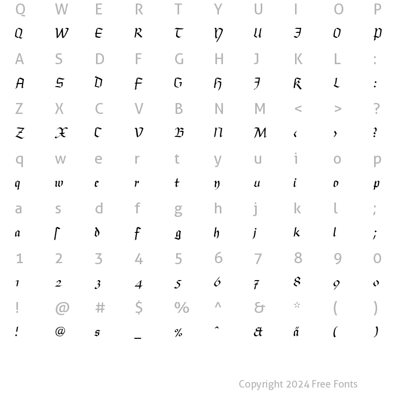 Character Map of BuckinghamFraktur LT Dfr Regular