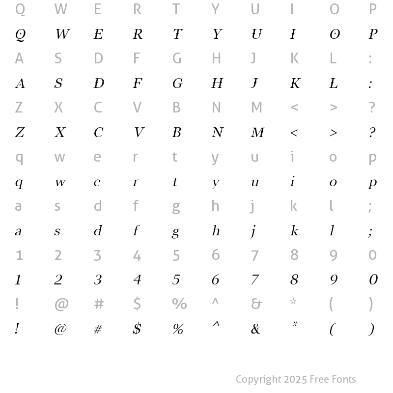 Character Map of Buitenzorg Italic