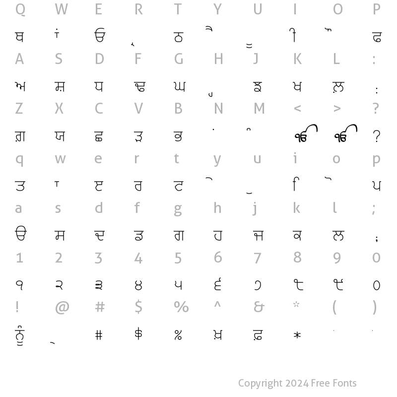 Character Map of Bulara Thin Border Body Regular