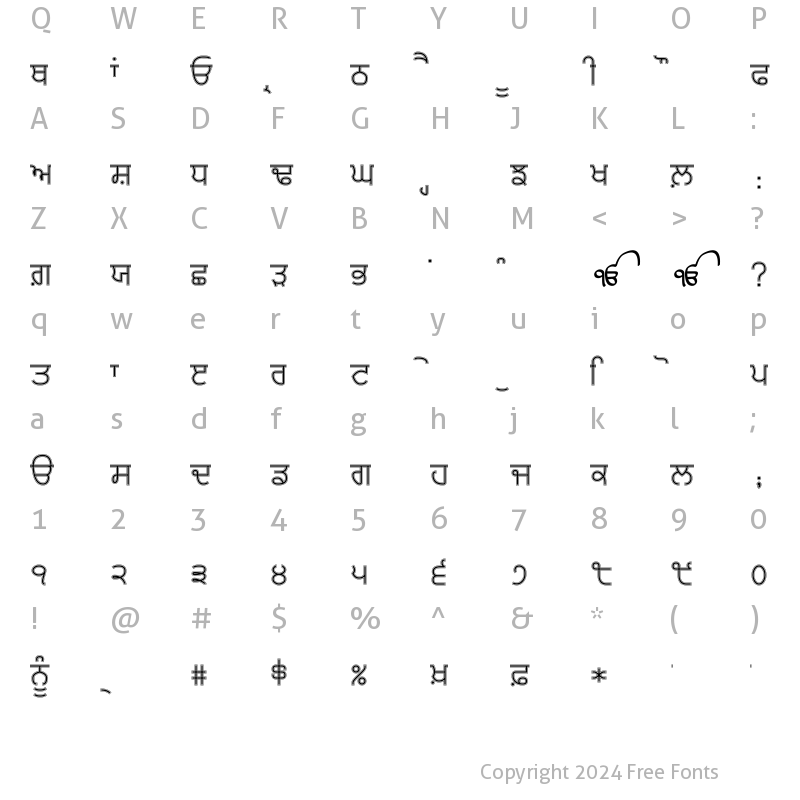 Character Map of Bulara Thin Border Regular