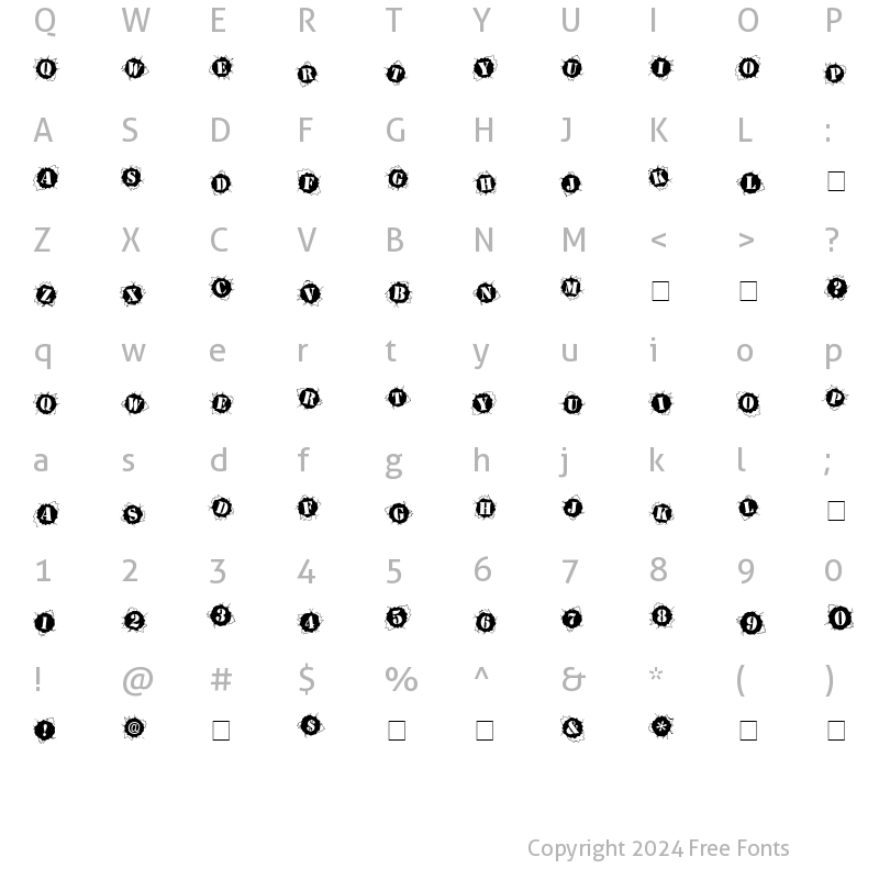 Character Map of BulletHolz Regular