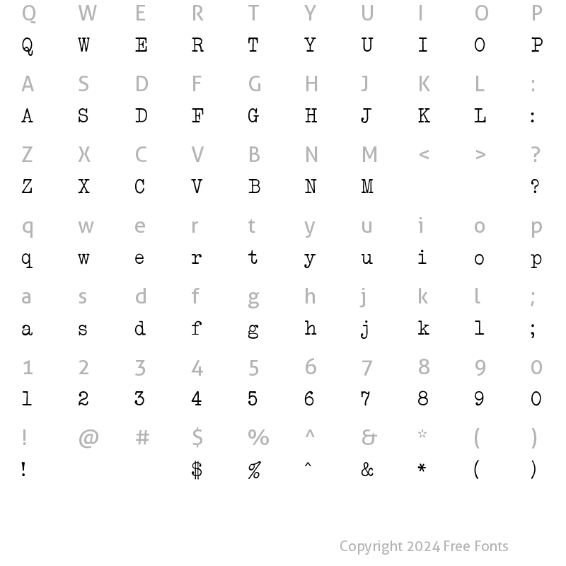 Character Map of Bulletin Typewriter MN Regular