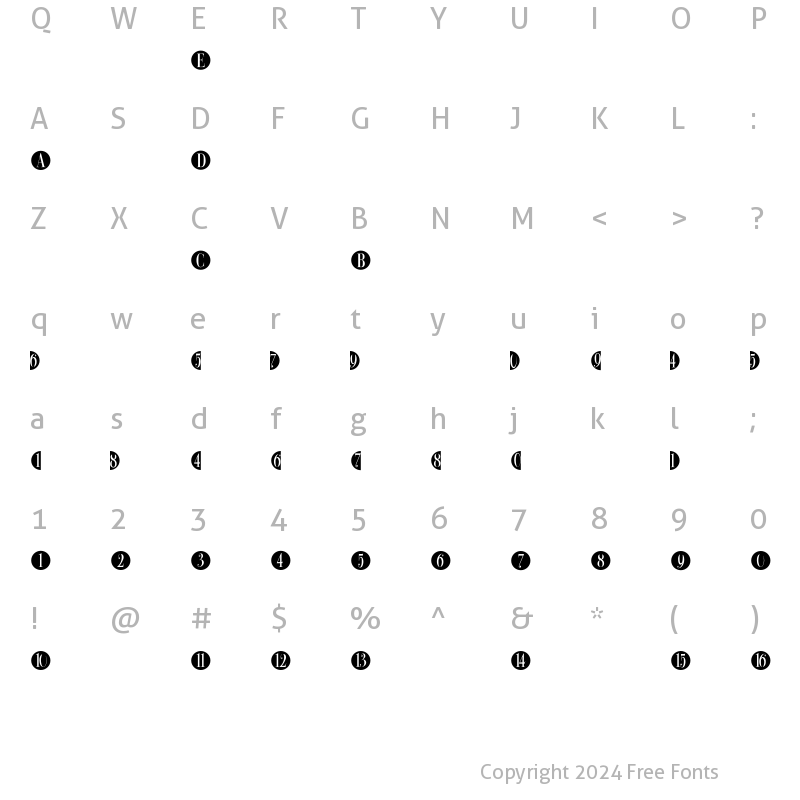 Character Map of BulletNumbers BodoniCond Neg Regular