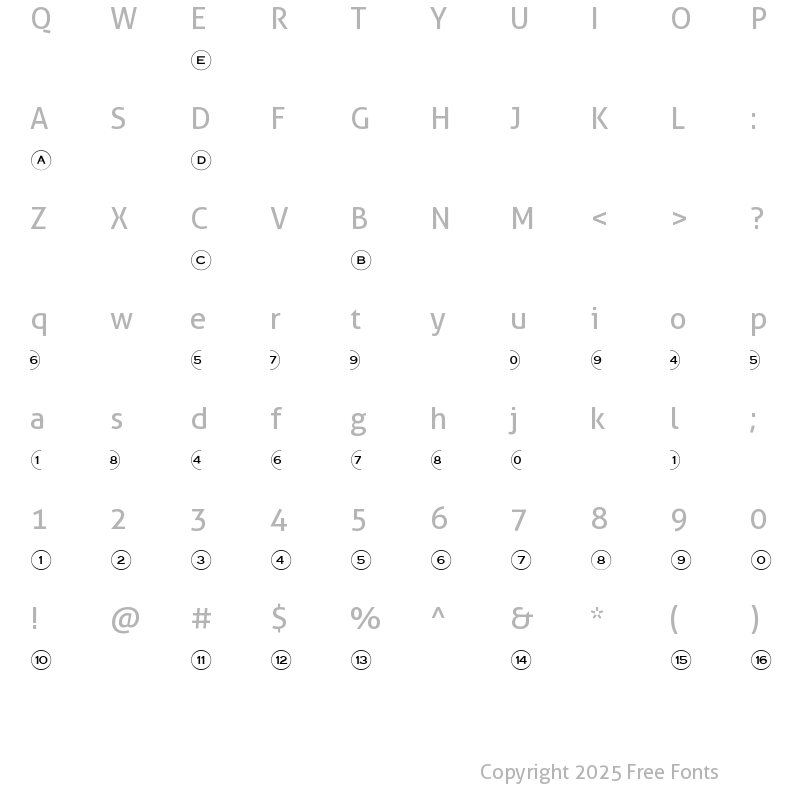 Character Map of BulletNumbers Copperplate Pos Regular