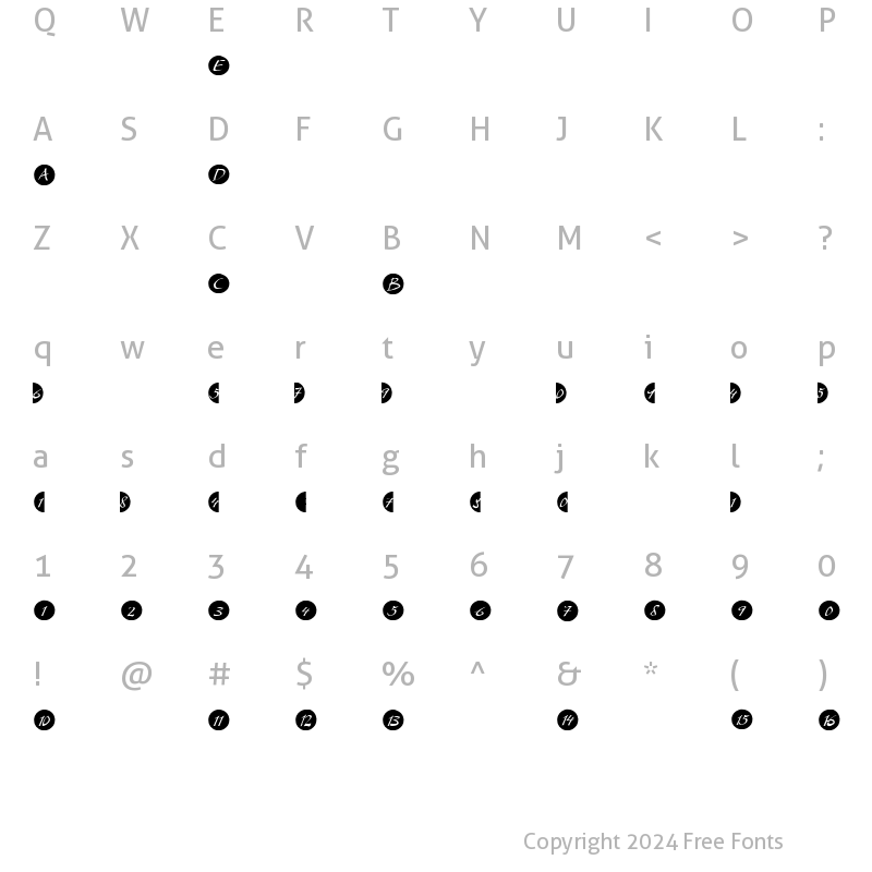 Character Map of BulletNumbers MyScript Neg Regular