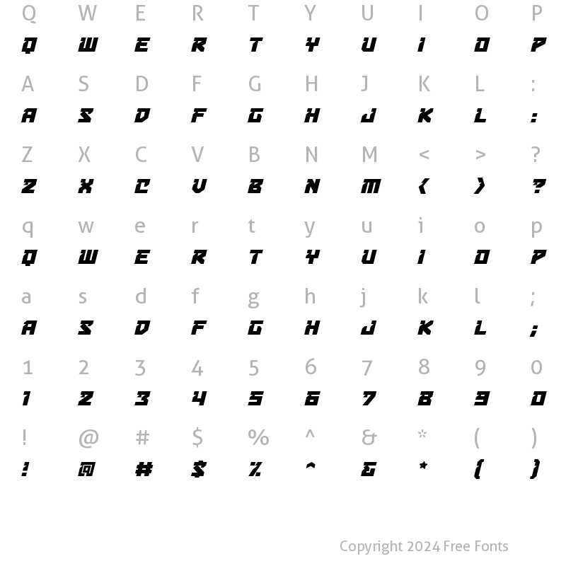 Character Map of Bulletproof Deco BB Italic