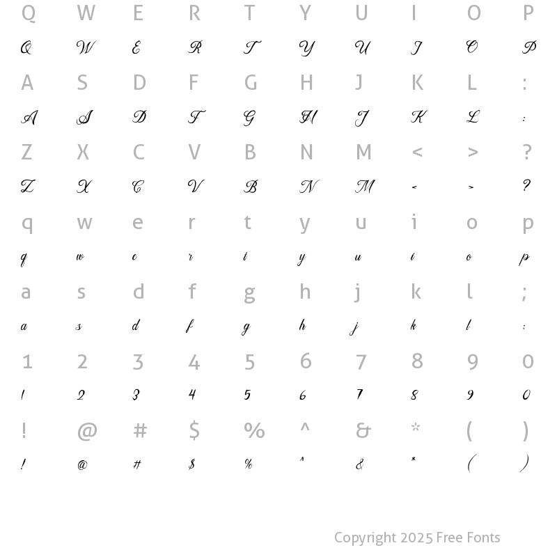 Character Map of Bulliandry Calligraphy Regular