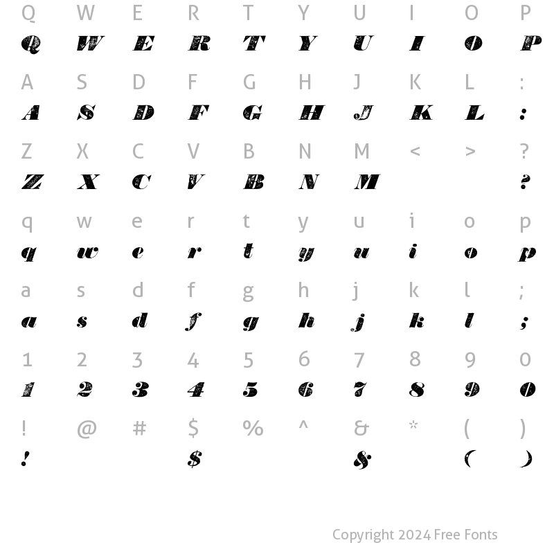 Character Map of Bullion Italic WF Regular