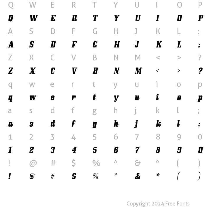 Character Map of Bullpen Italic