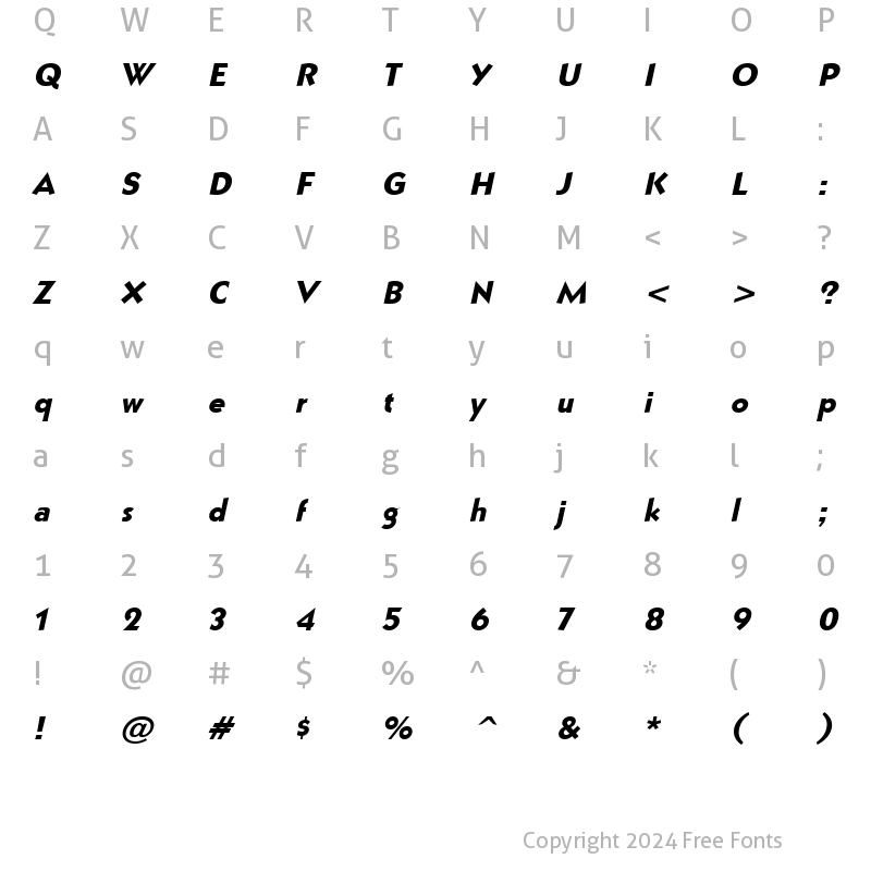 Character Map of Bully Narrow BoldItalic