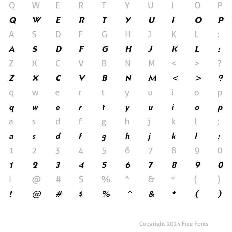 Character Map of Bully Narrow Italic