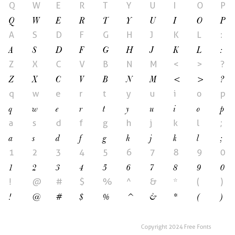 Character Map of Bulmer BT Italic