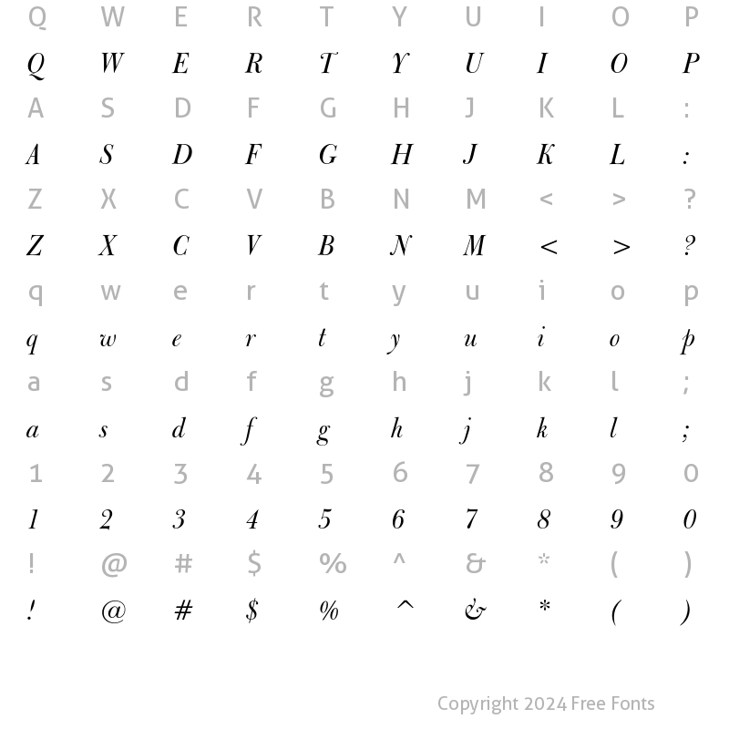 Character Map of Bulmer Italic