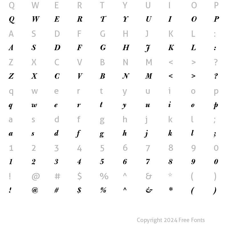 Character Map of Bulmer MT Bold Italic