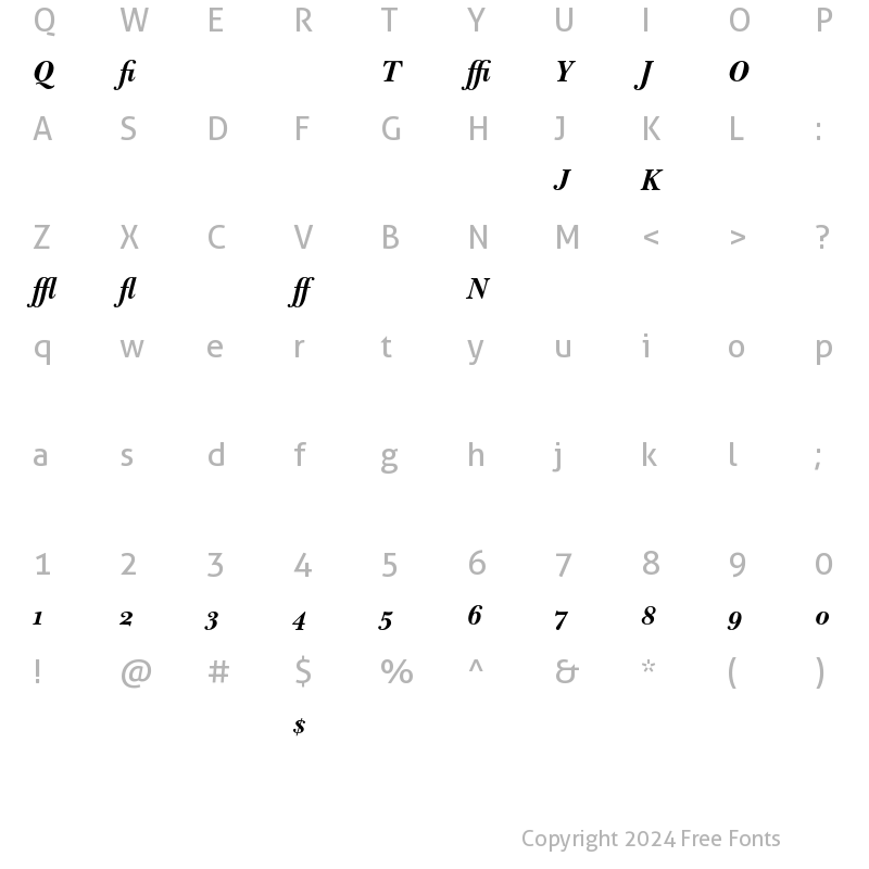 Character Map of Bulmer MT Display Alt Bold Italic