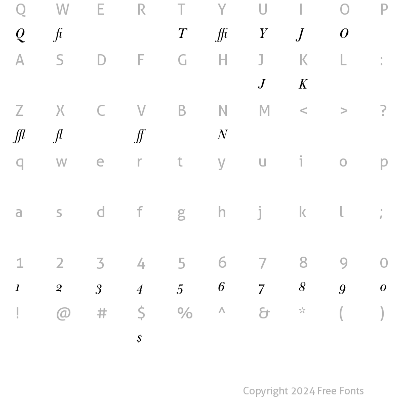 Character Map of Bulmer MT Display Alt Italic