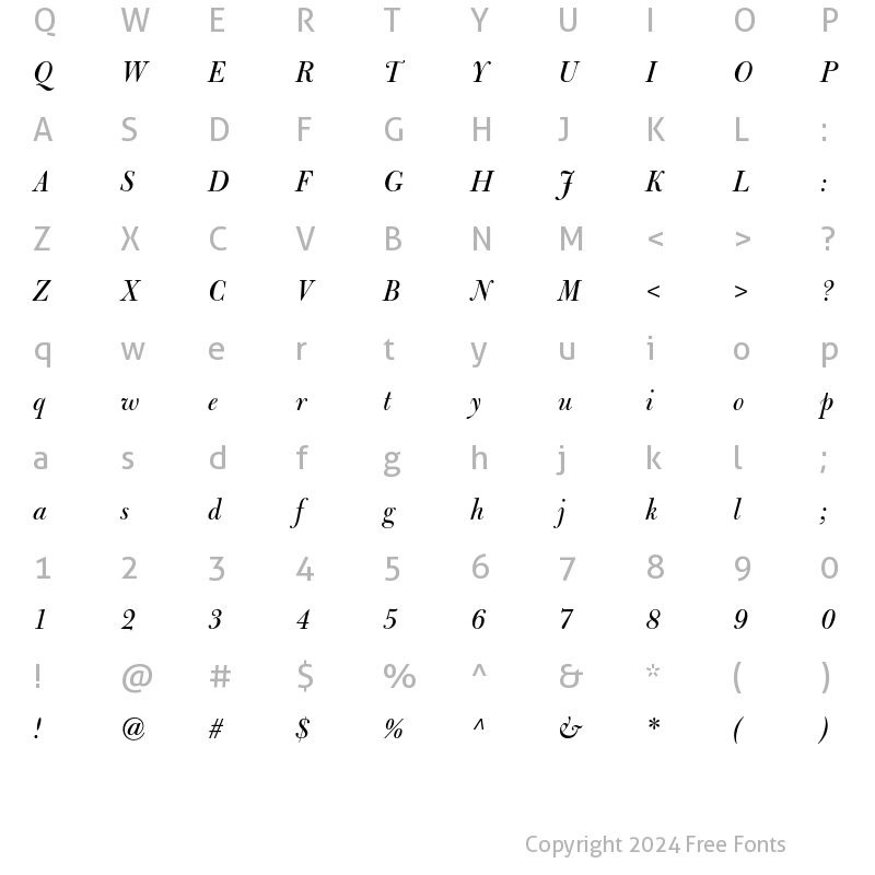 Character Map of Bulmer MT Display Italic