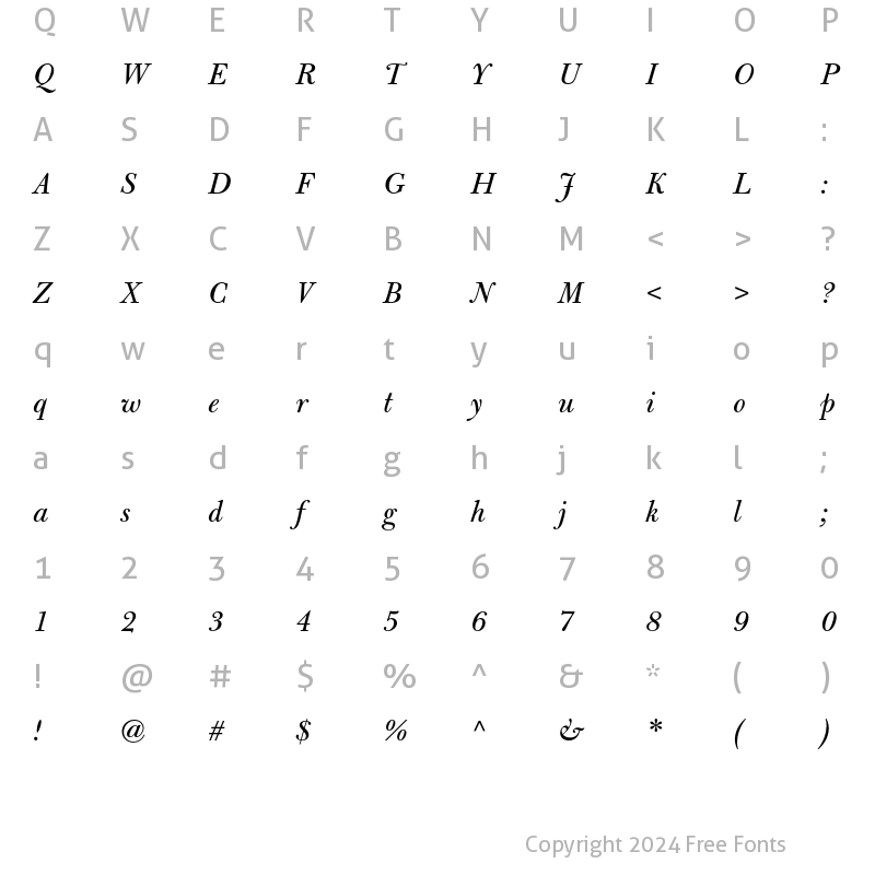 Character Map of Bulmer MT Italic