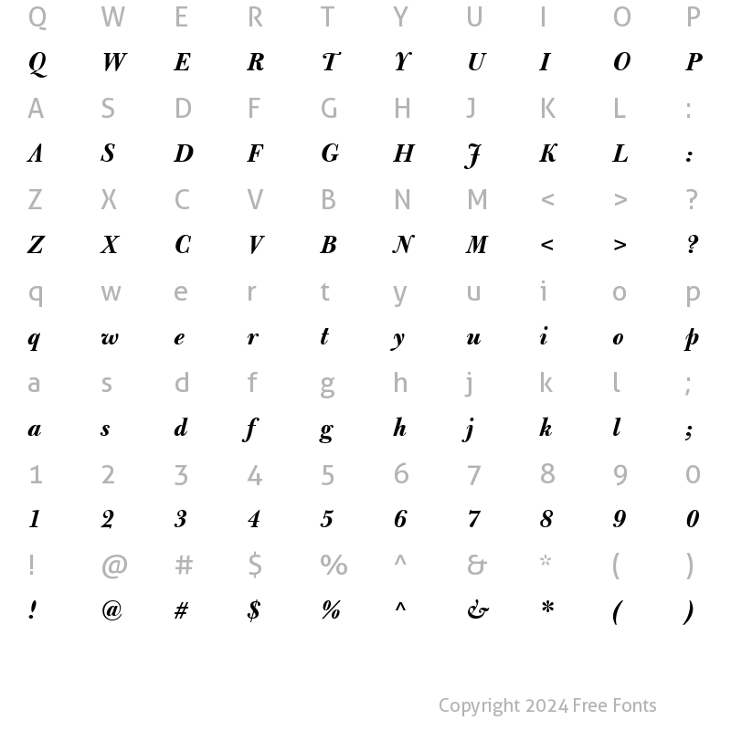 Character Map of Bulmer MT Regular BoldItalic