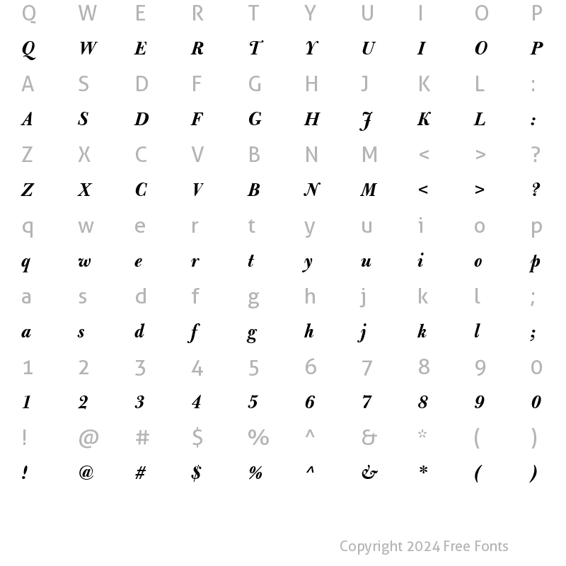 Character Map of Bulmer MT Regular Display BoldItalic