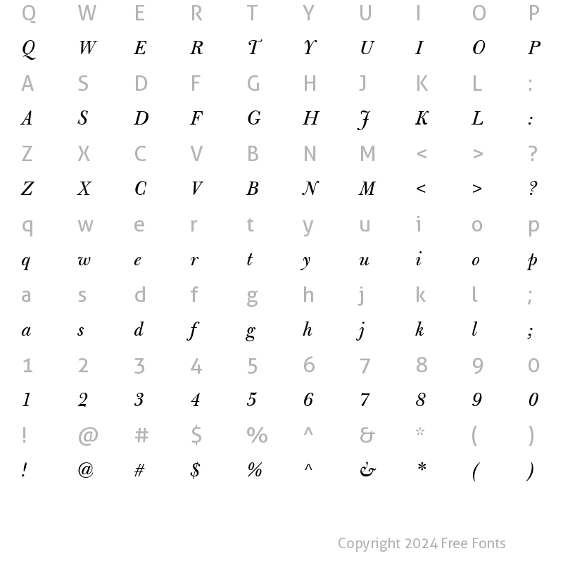 Character Map of Bulmer MT Regular Italic