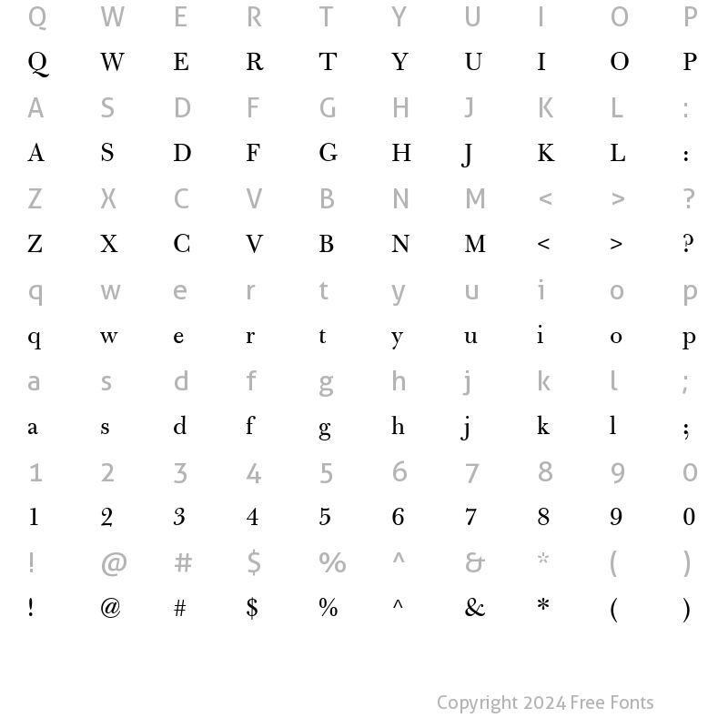 Character Map of Bulmer MT Regular Regular