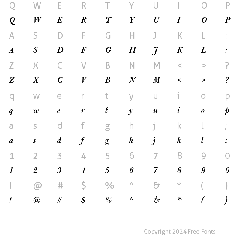 Character Map of Bulmer MT Semi Bold Italic