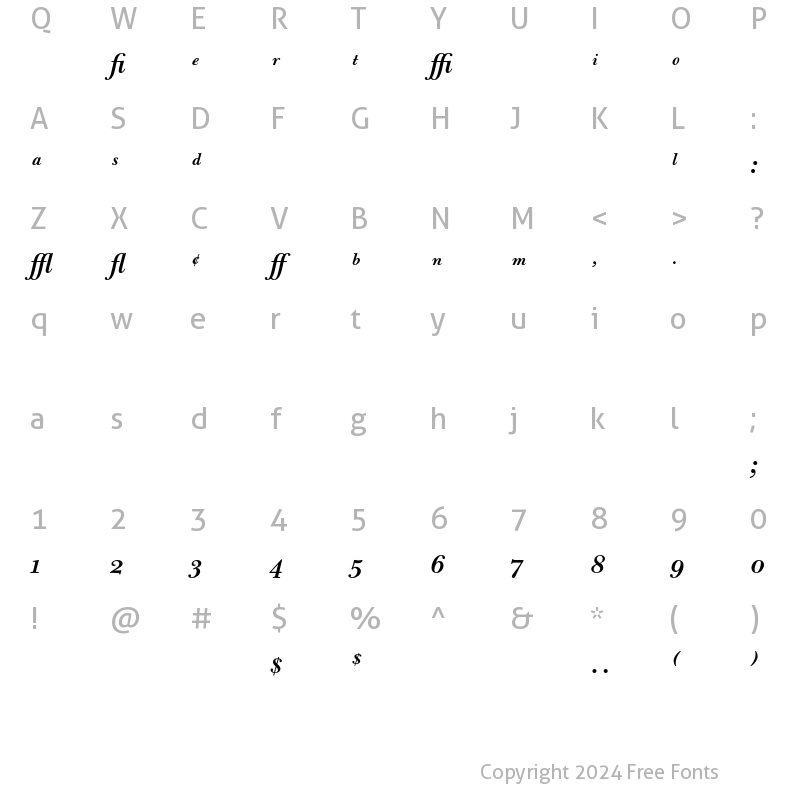 Character Map of Bulmer MT SemiBold Expert Italic