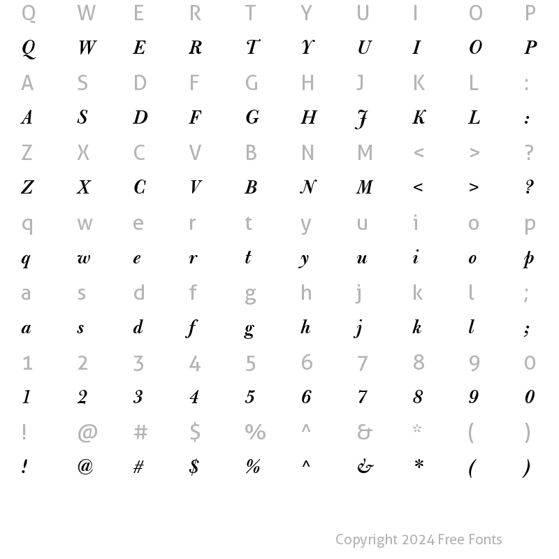 Character Map of Bulmer MT SemiBold Italic