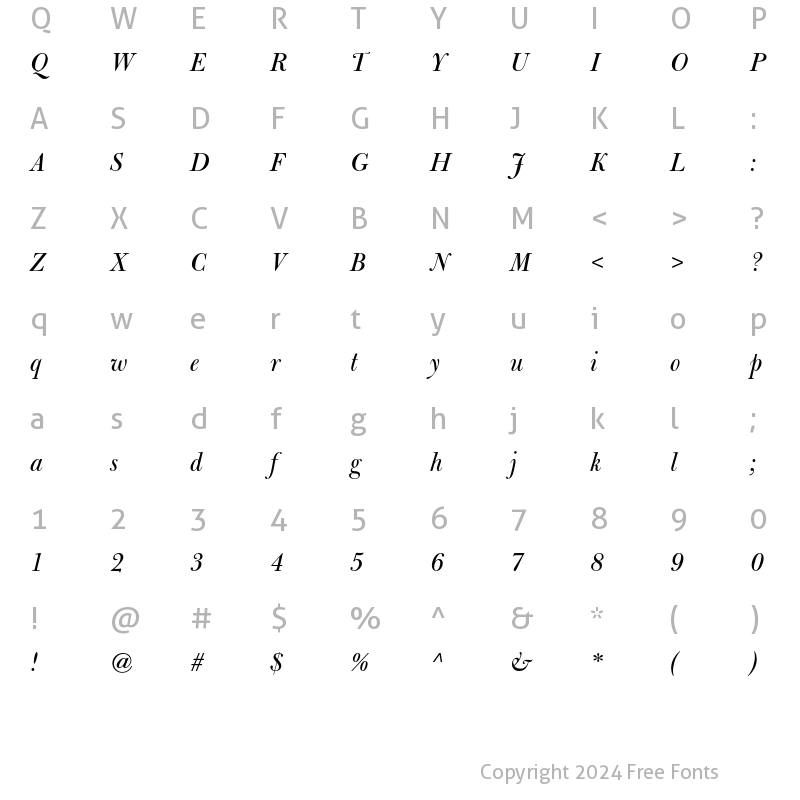 Character Map of Bulmer MT Std Italic Display