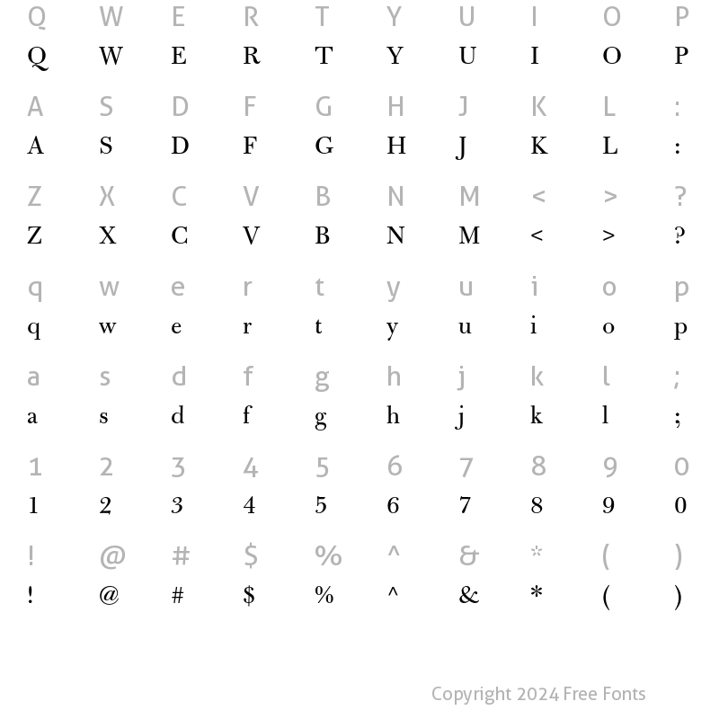 Character Map of Bulmer MT Std Regular