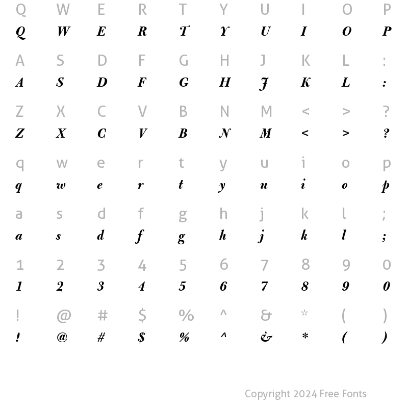 Character Map of BulmerMTDisplay BoldItalic