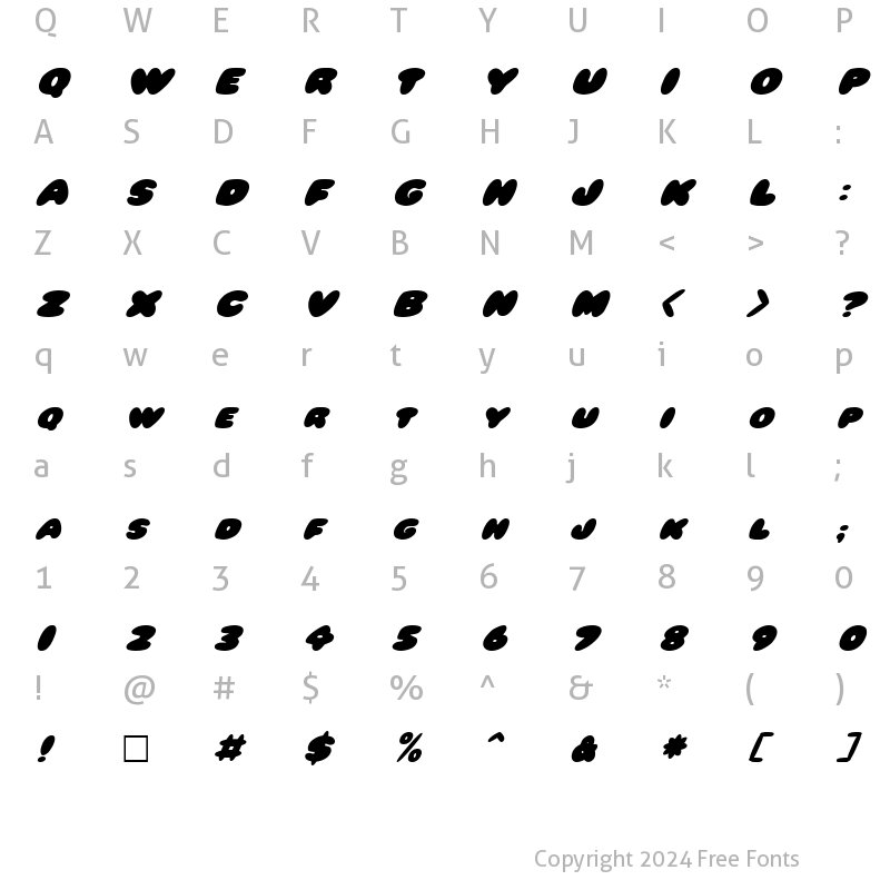 Character Map of BumblebeeItalic Regular